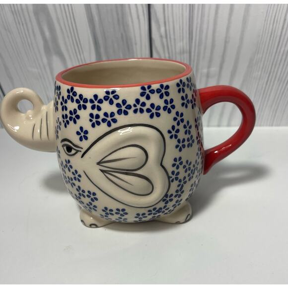 Yokohama Studio Japan Ceramic & Enamel Blue Floral Elephant Mug Cup 20oz r1 - Picture 4 of 8